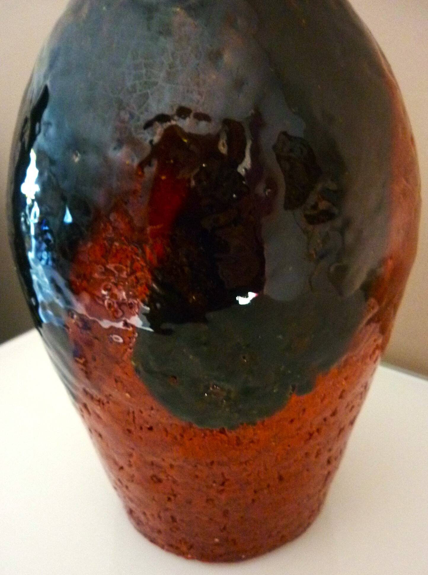 Ceramic vase, chamotte terracotta, enamelled, signature to be identified, vintage