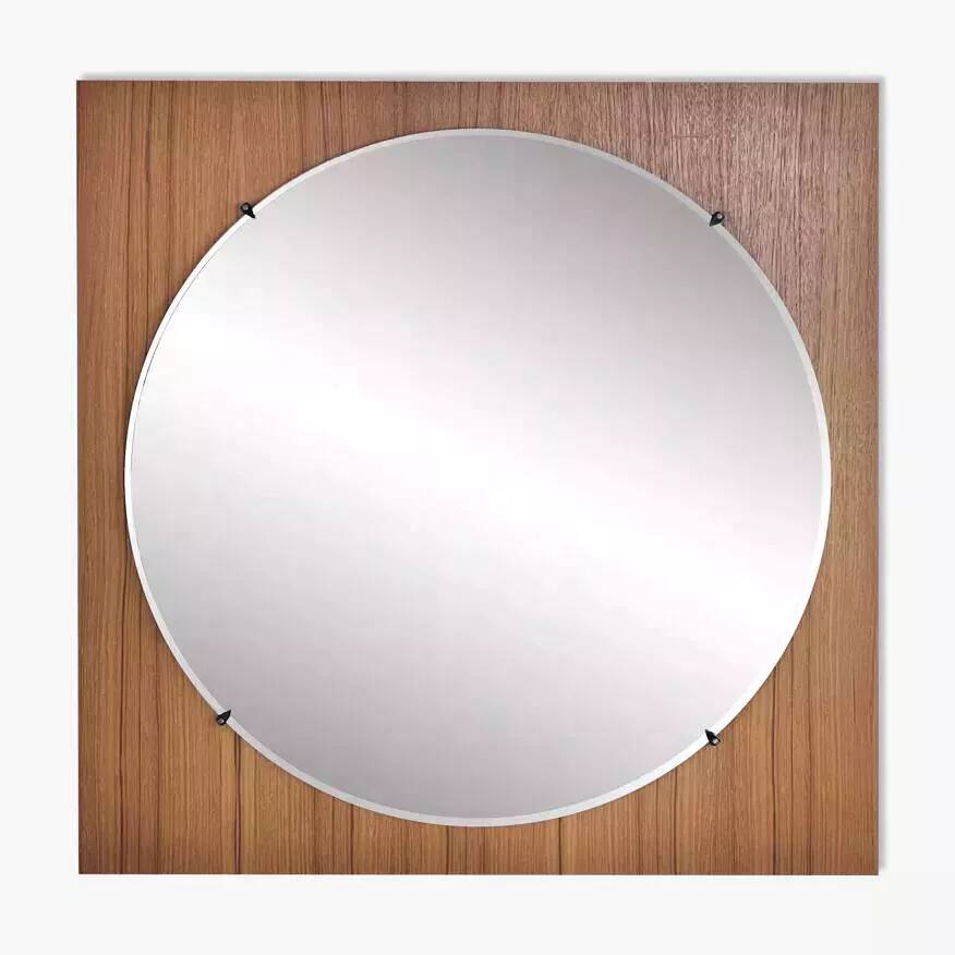 Round mirror from the 60s - 70s on a square wooden frame