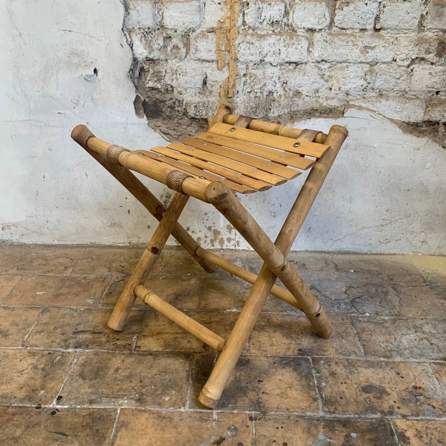 ancienne Paire de tabouret de pêcheur, bambou, XXe