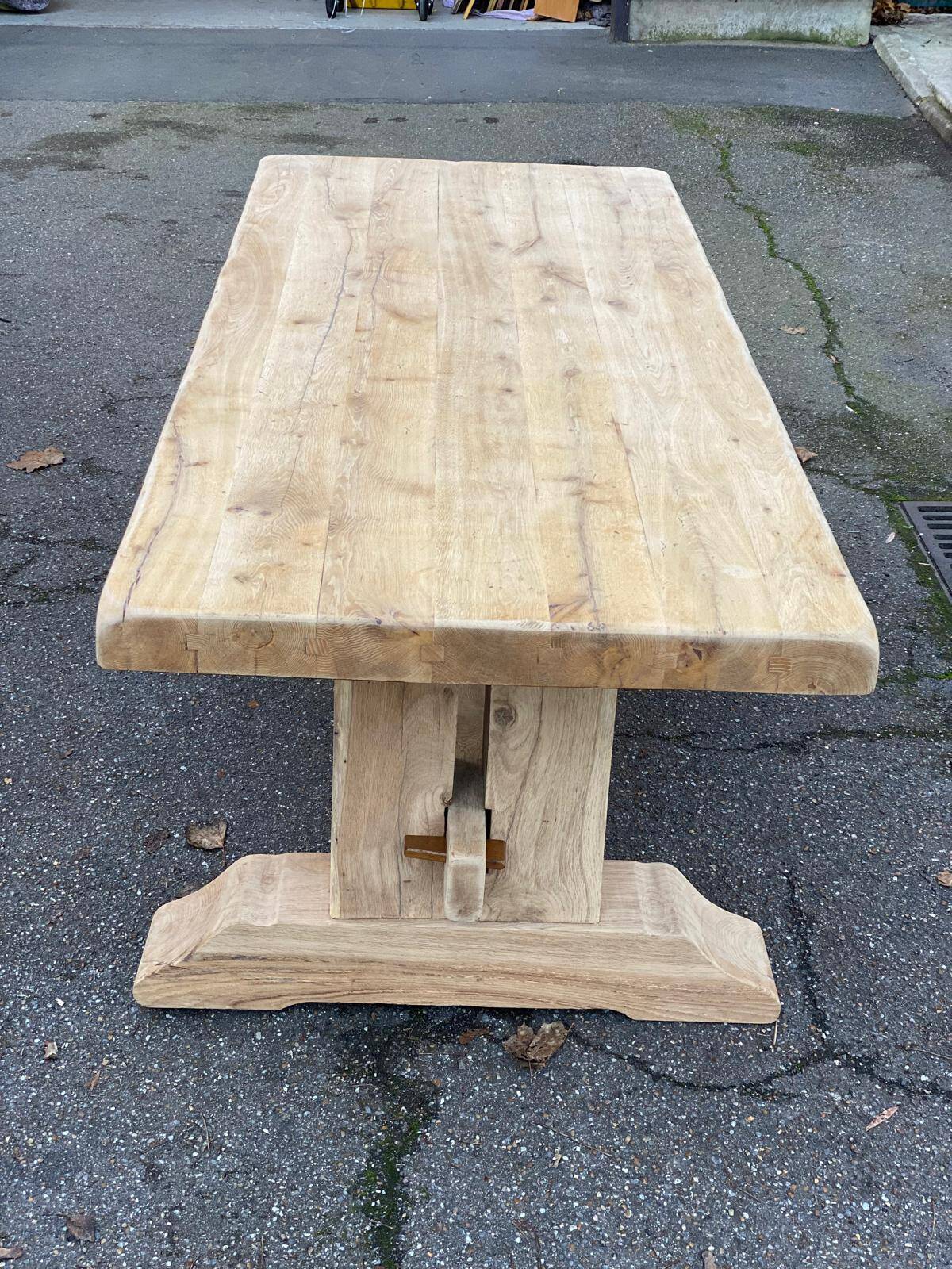 Restored 19th-century monastery dining table in solid oak, 220cm
