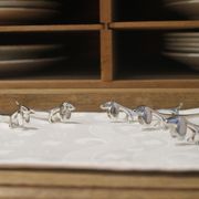 set of 6 knife holders in silver metal basset/dachshund