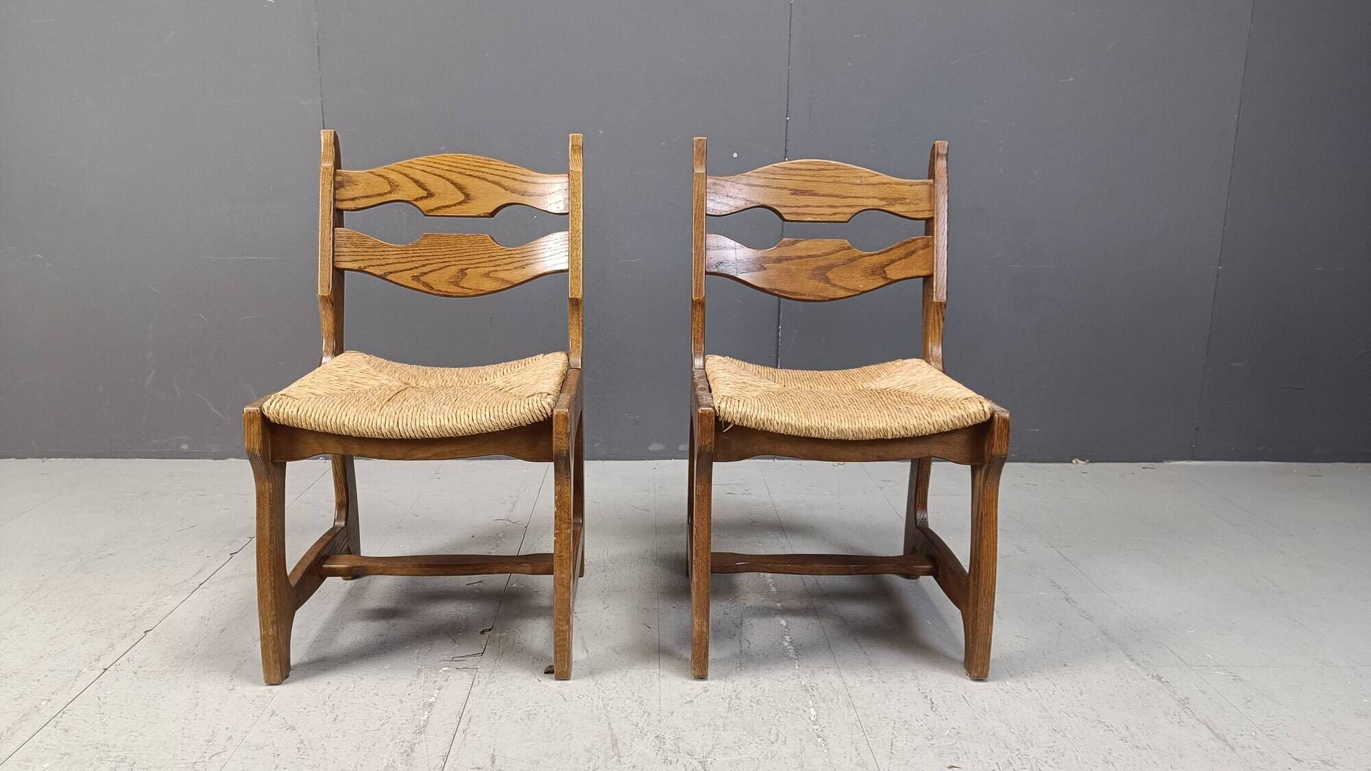 Vintage oak and wicker dining chairs, 1960s