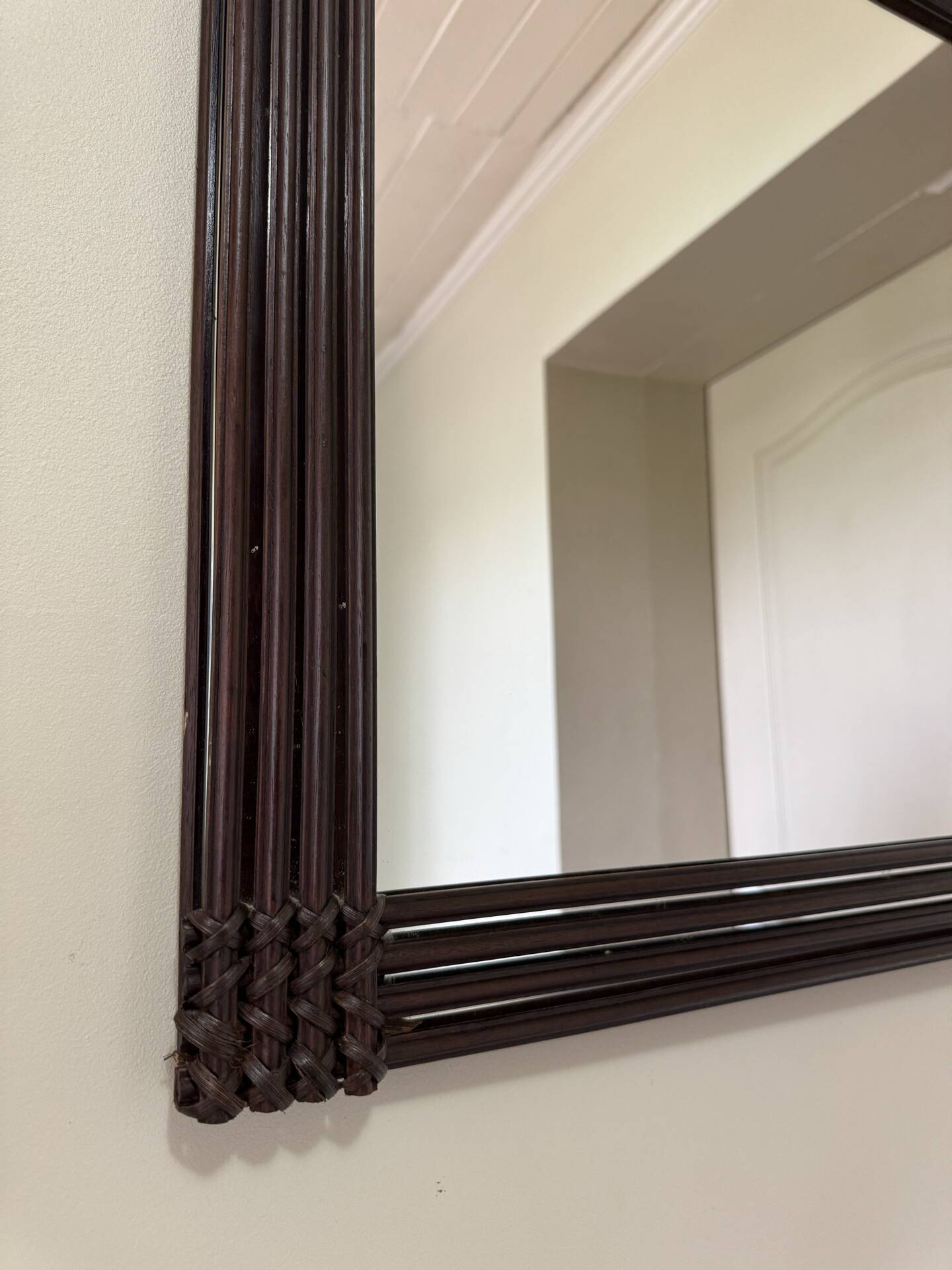 Mid Century Modern Large Squared Vintage Wicker Mirror