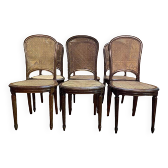 Suite de 6 chaises de style Louis XVI en Cannage - Cannées