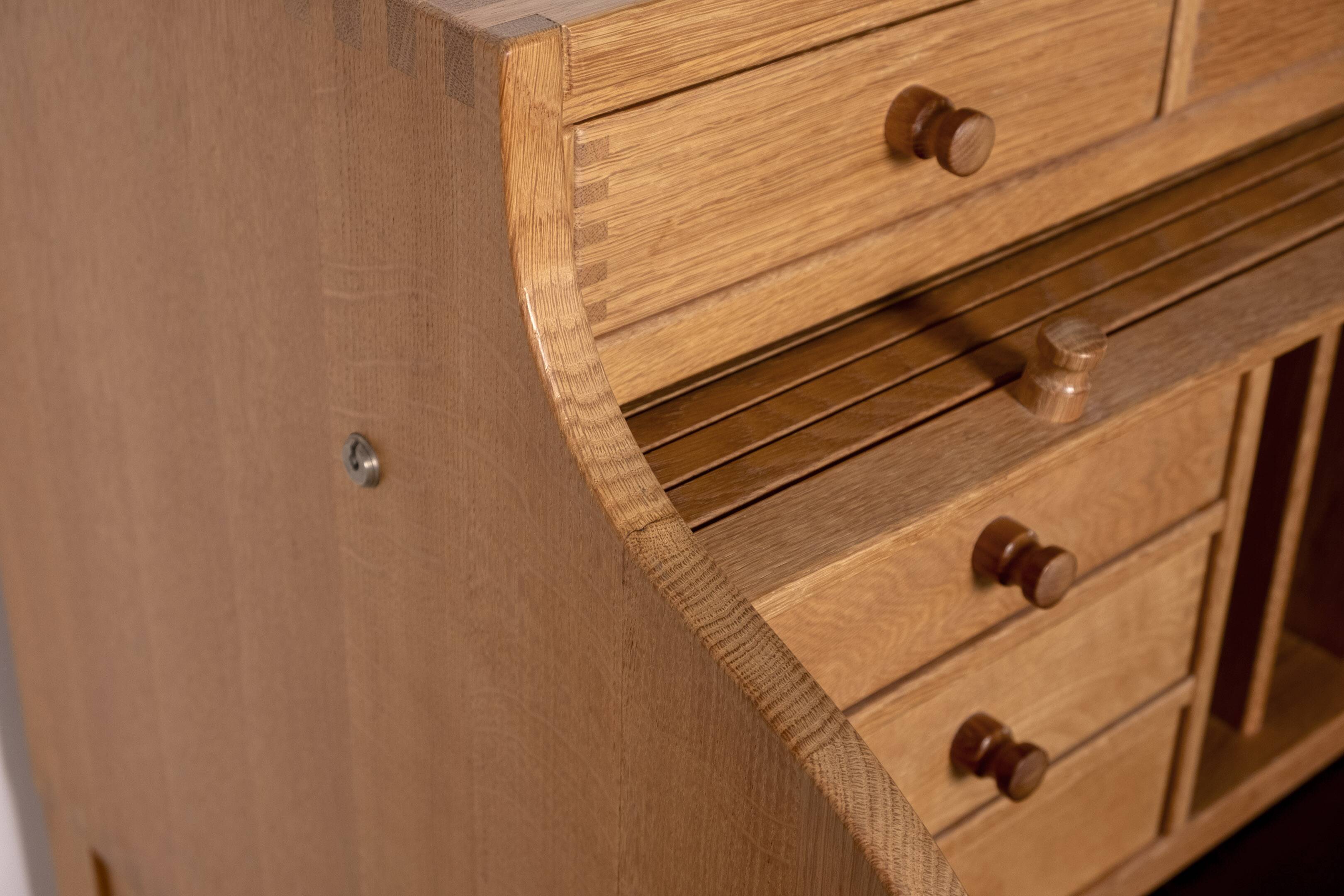 Andreas Hansen Roll Top Desk Secretary in Oak, 1970s Hadsten Traeindustri