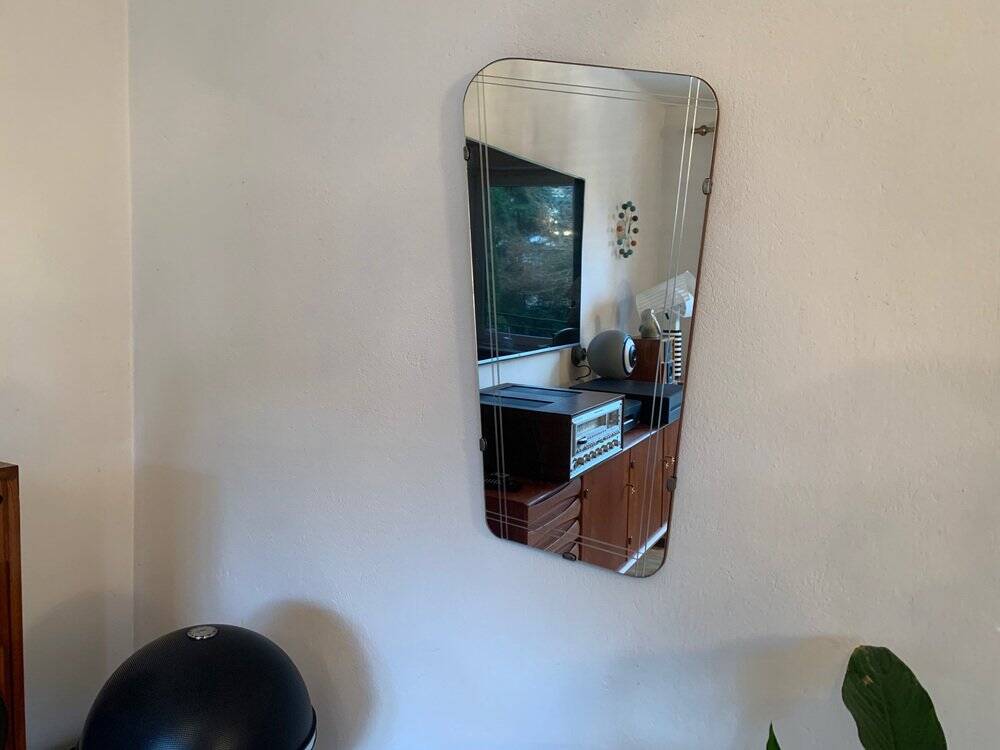 Asymmetric mirror with wood frame, 1960s