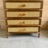 Vintage 4-drawer chest of drawers from 1970, rattan and bamboo, excellent condition.