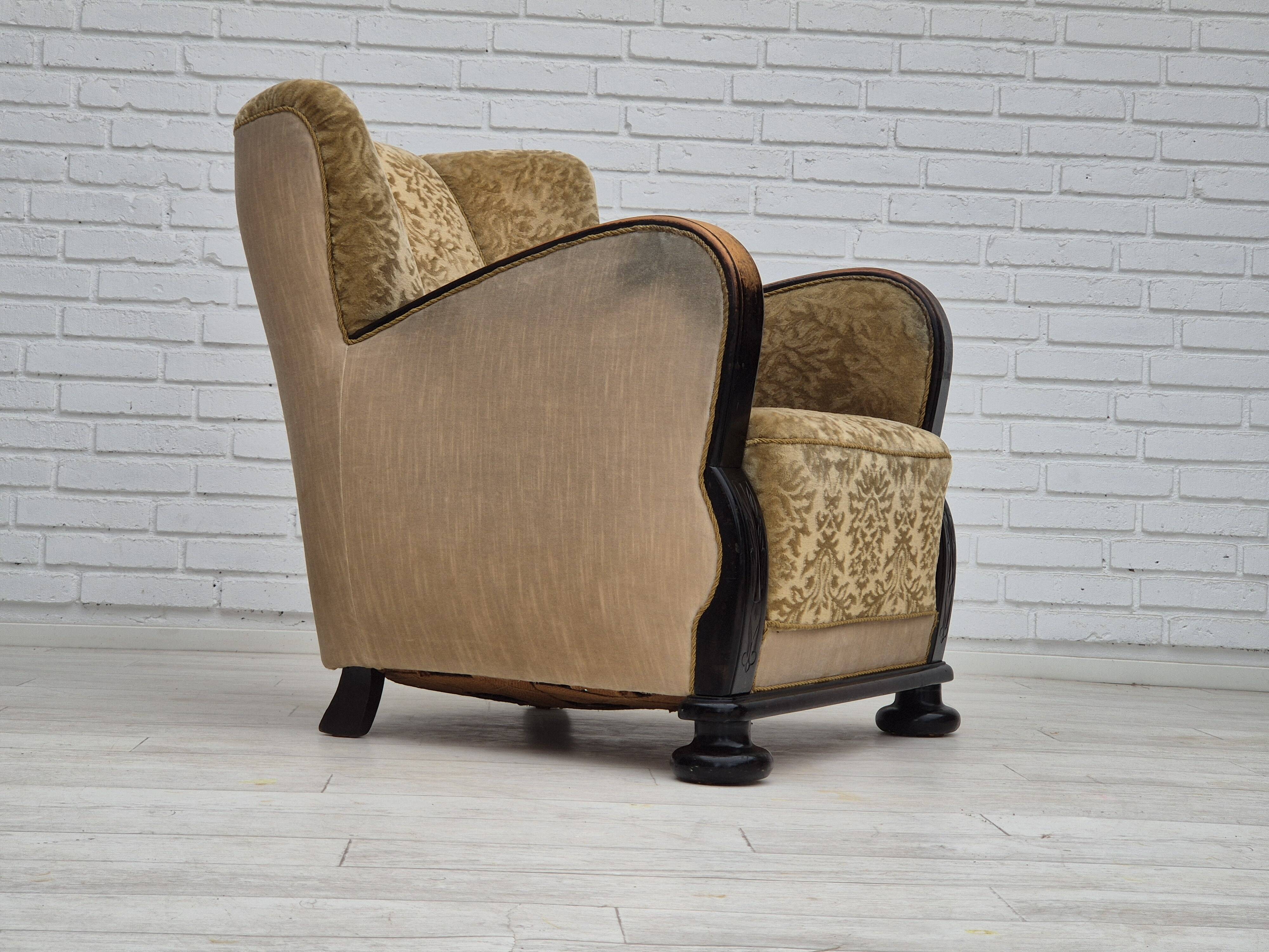 1950s, Danish vintage relax armchair, furniture velour, ash wood.