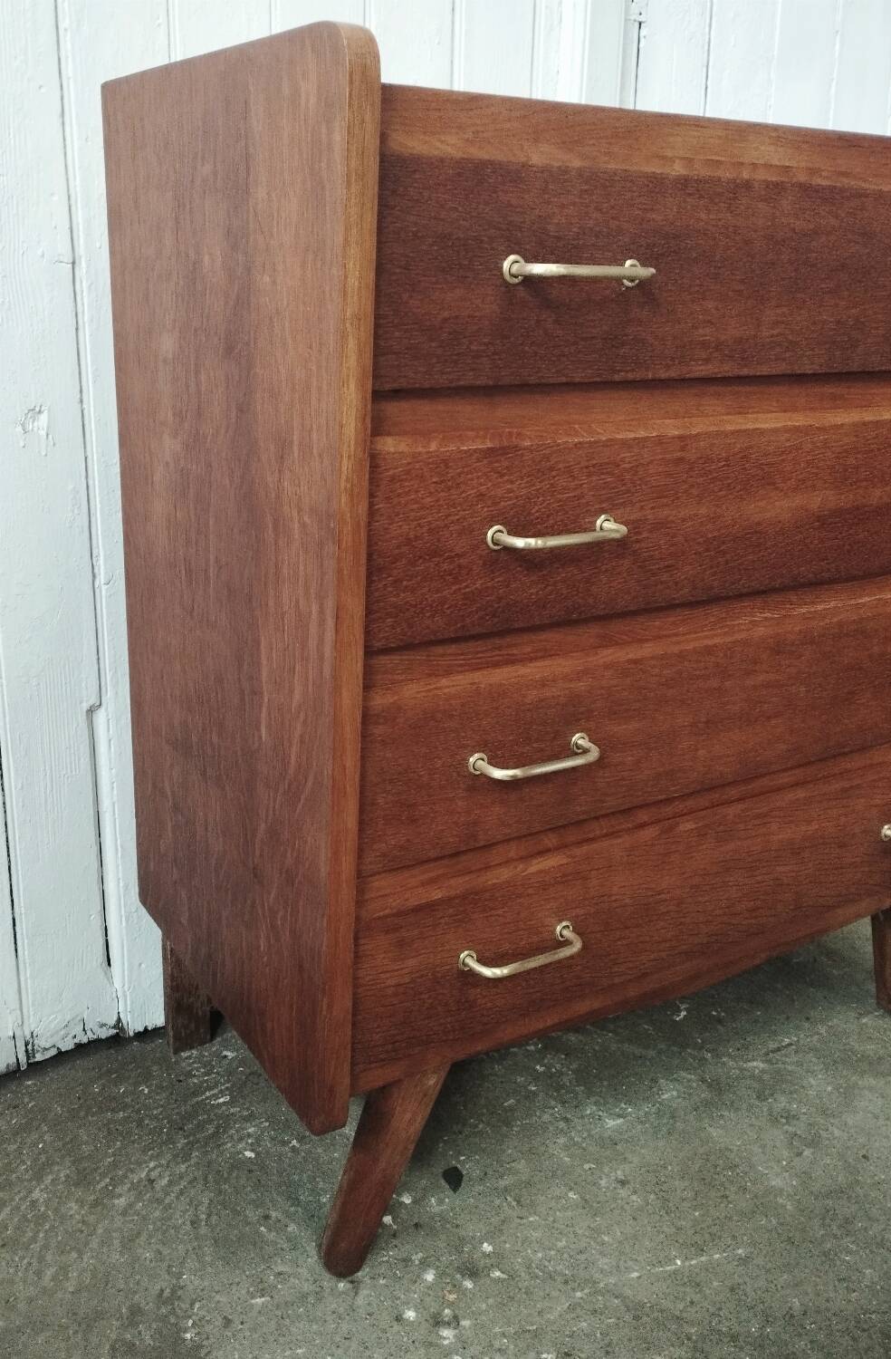Vintage chest of drawers with solid oak compass legs