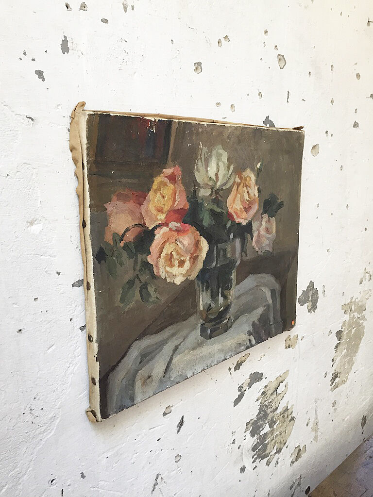 Canvas oil on panel with flowers