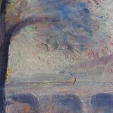 Old painting "edge of the Seine", oil painting