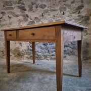 French antique dining table in cherry wood with two drawers, circa 1880–1920.