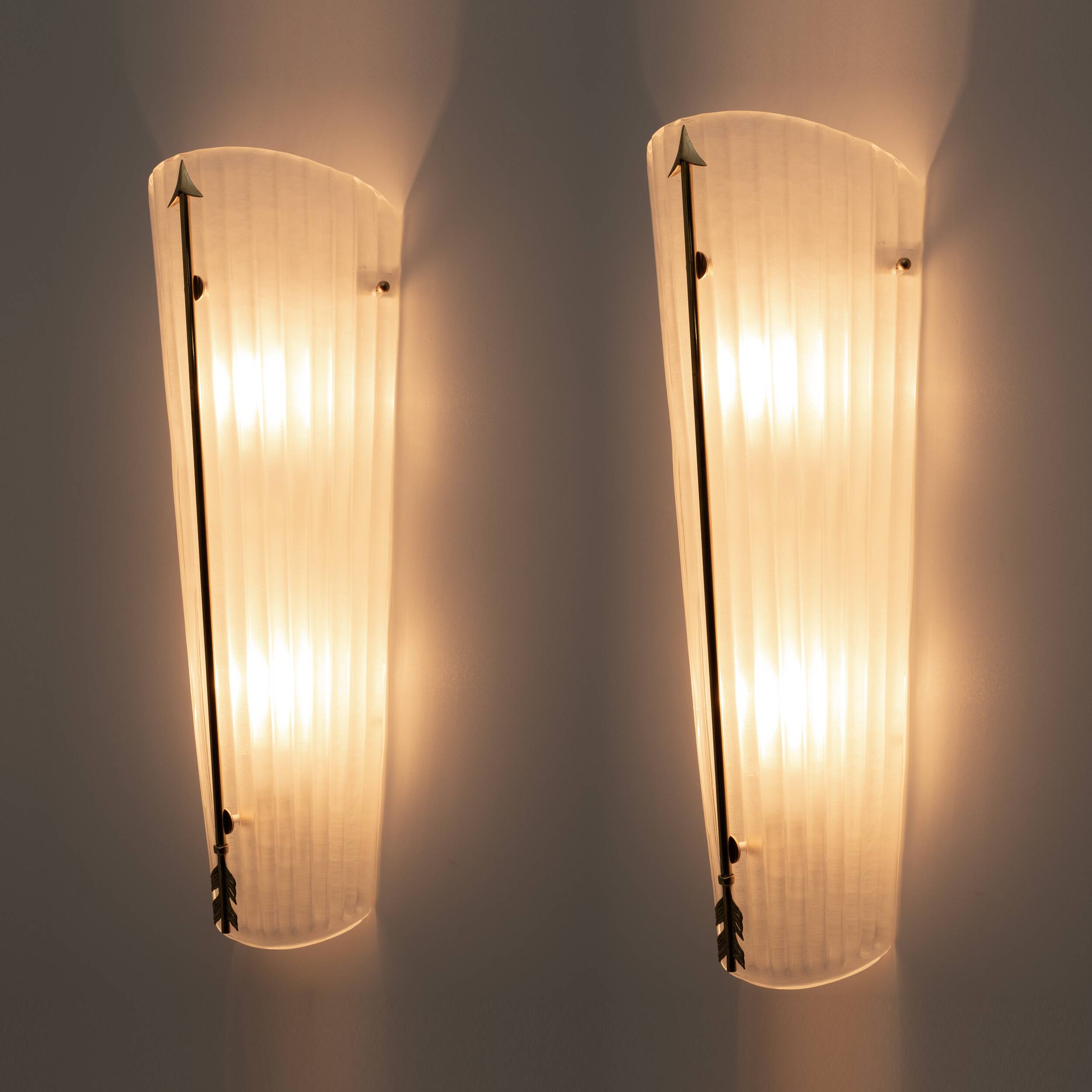 Pair of Mid-century Modern Style Italian Murano Glass and Brass Sconces