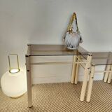 Vintage nesting tables Boutboul - cream metal and smoked glass - 70s design.