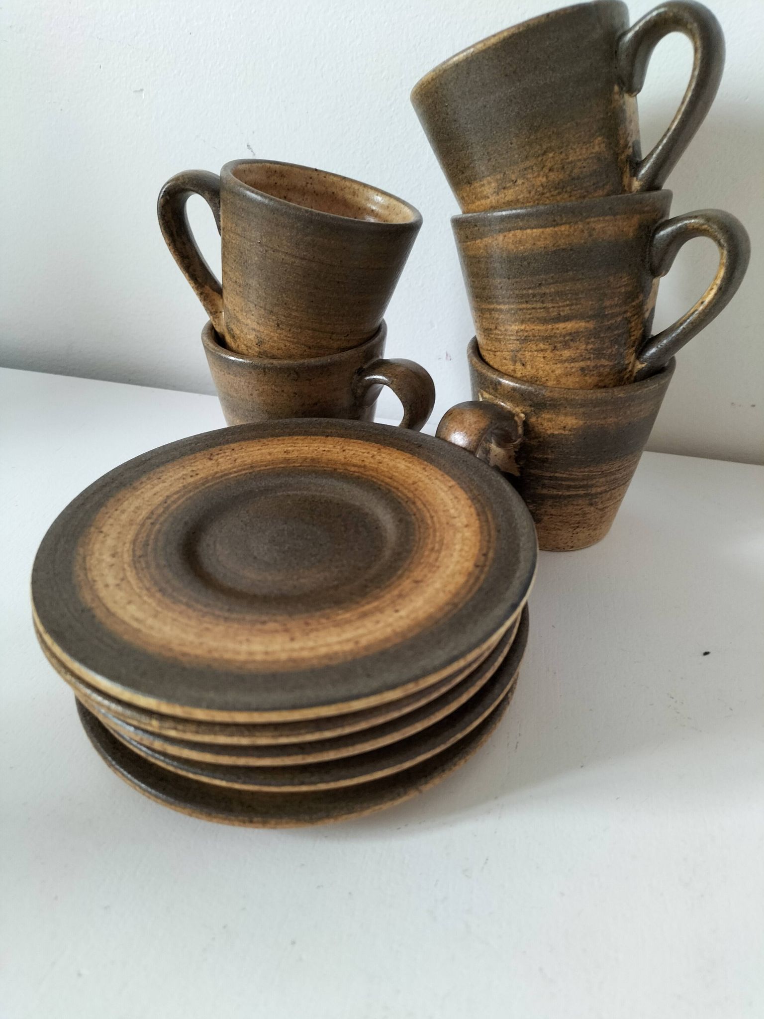 Set of 5 Longchamp France cups and 5 saucers in Japandi style