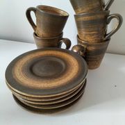 Set of 5 Longchamp France cups and 5 saucers in Japandi style