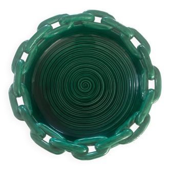 Large green enamelled Vallauris dish