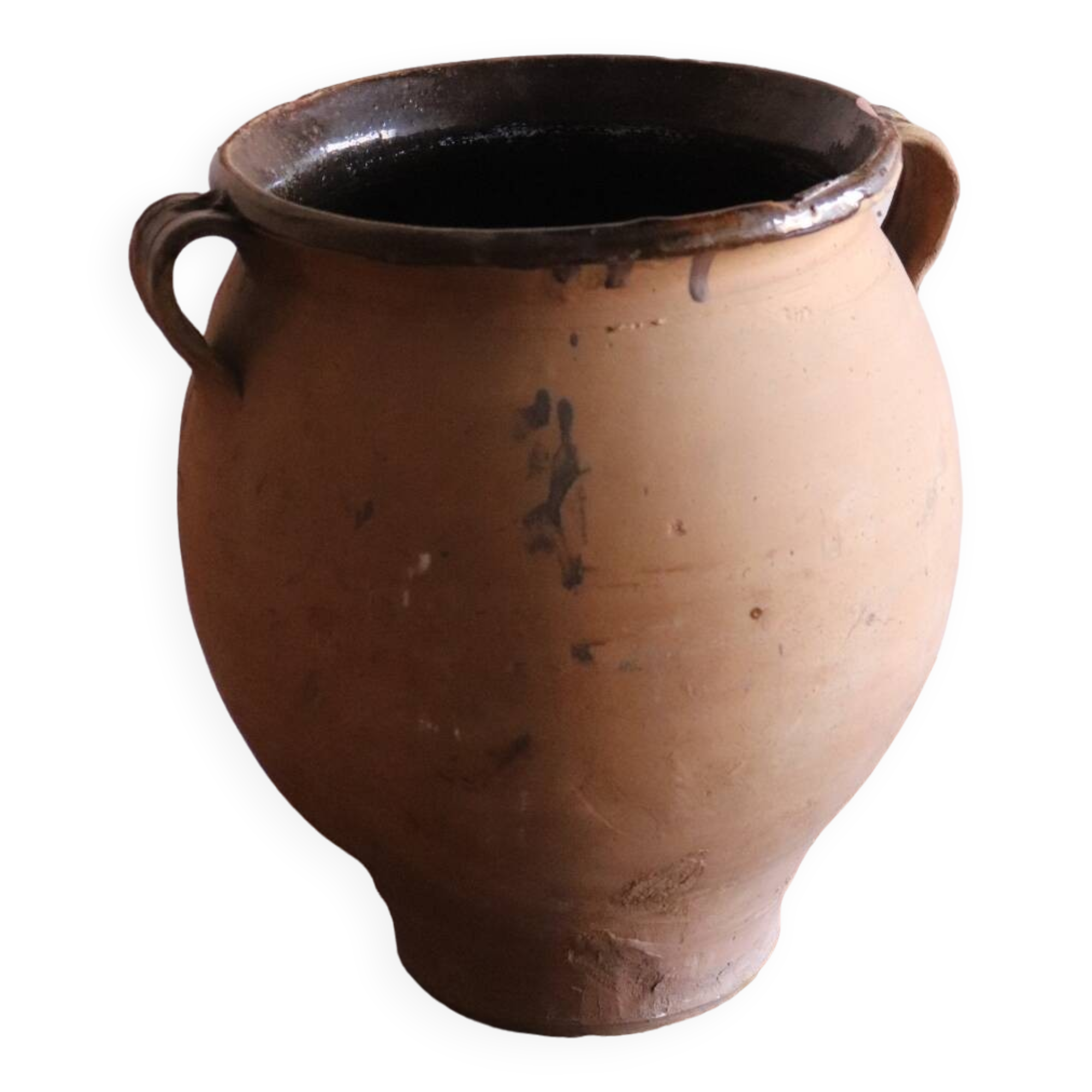 Old glazed terracotta olive jar