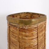 1970's Rattan and Brass Umbrella Stand