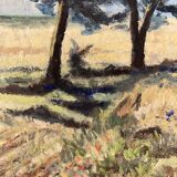 Landscape with poppies, oil on panel, Henry d'Avesnes (1907-1999)