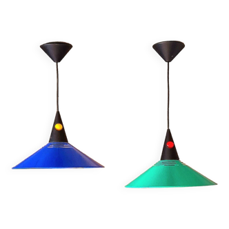Pair of Memphis pendant lights from the 80s