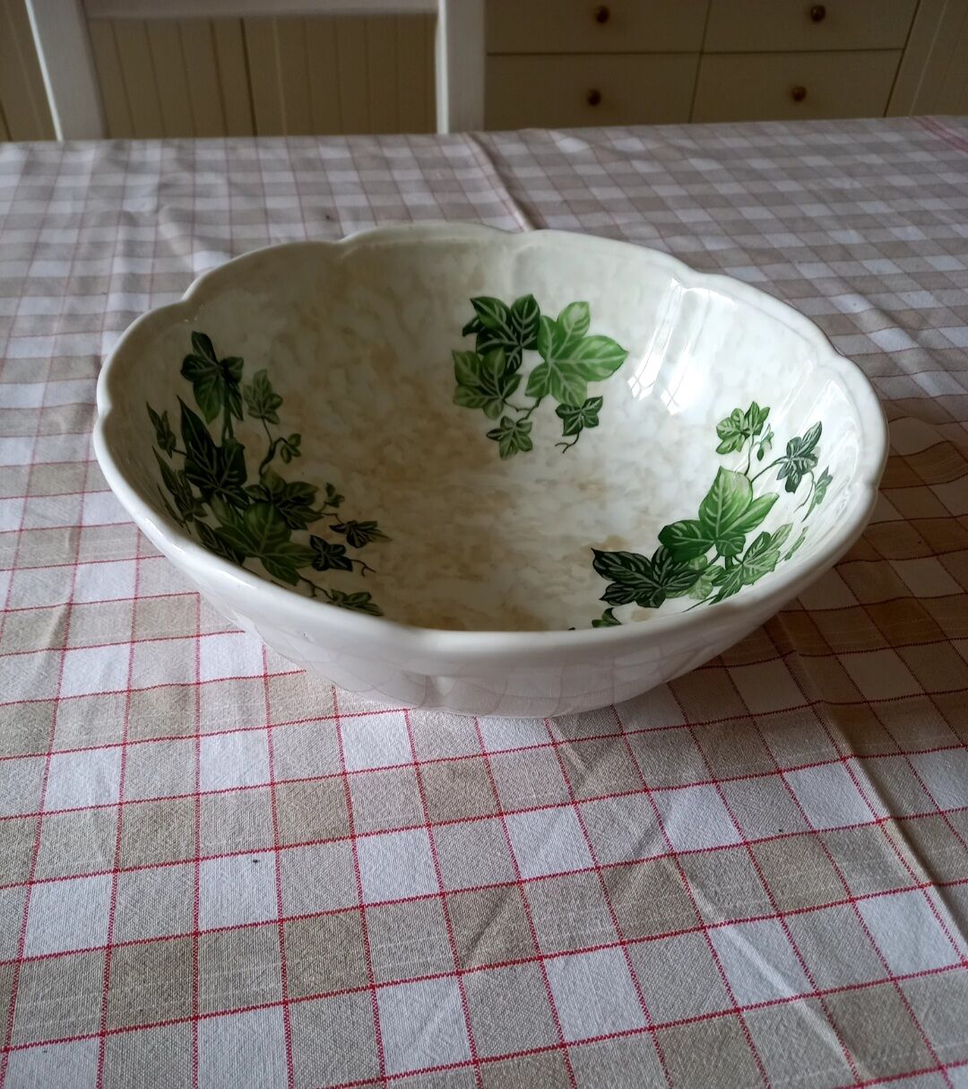 Ceramic salad bowl with vine leaves