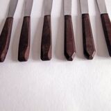 Set of 6 table knives Red Bakelite handle Art Deco period 1930 Stainless steel blade