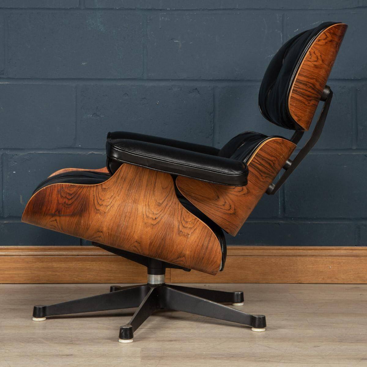 Eames lounge chair in black leather, around 1980