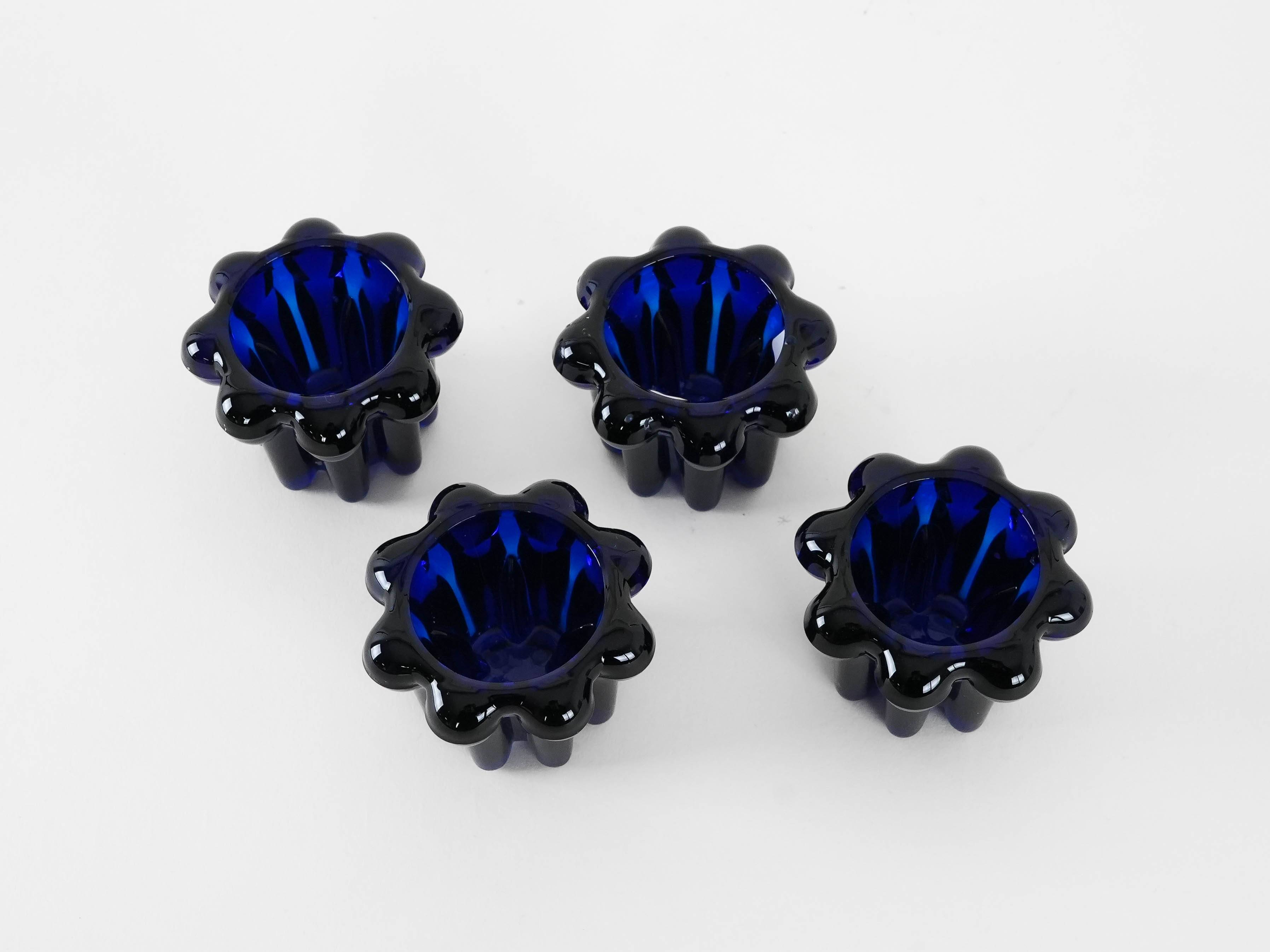 Set of cobalt candle holders, French design, 1970s, manufactured in Reims