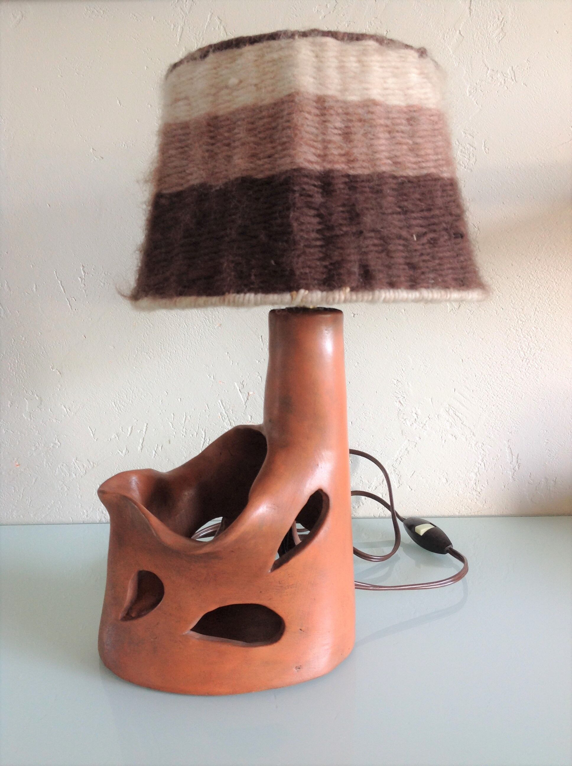 Ceramic lamp terracotta and lampshade wool 50/60