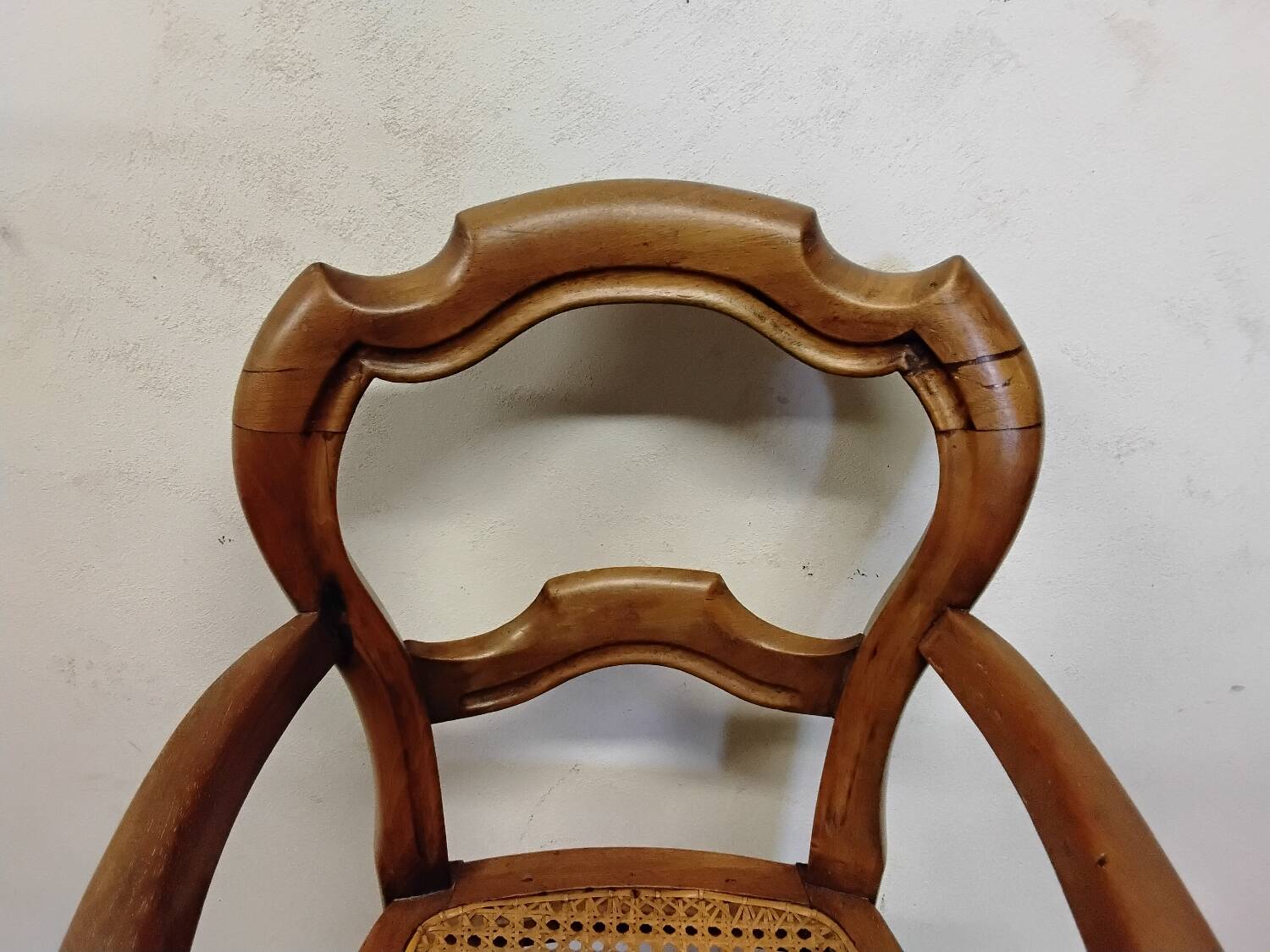 Children's high chair in wood and cane