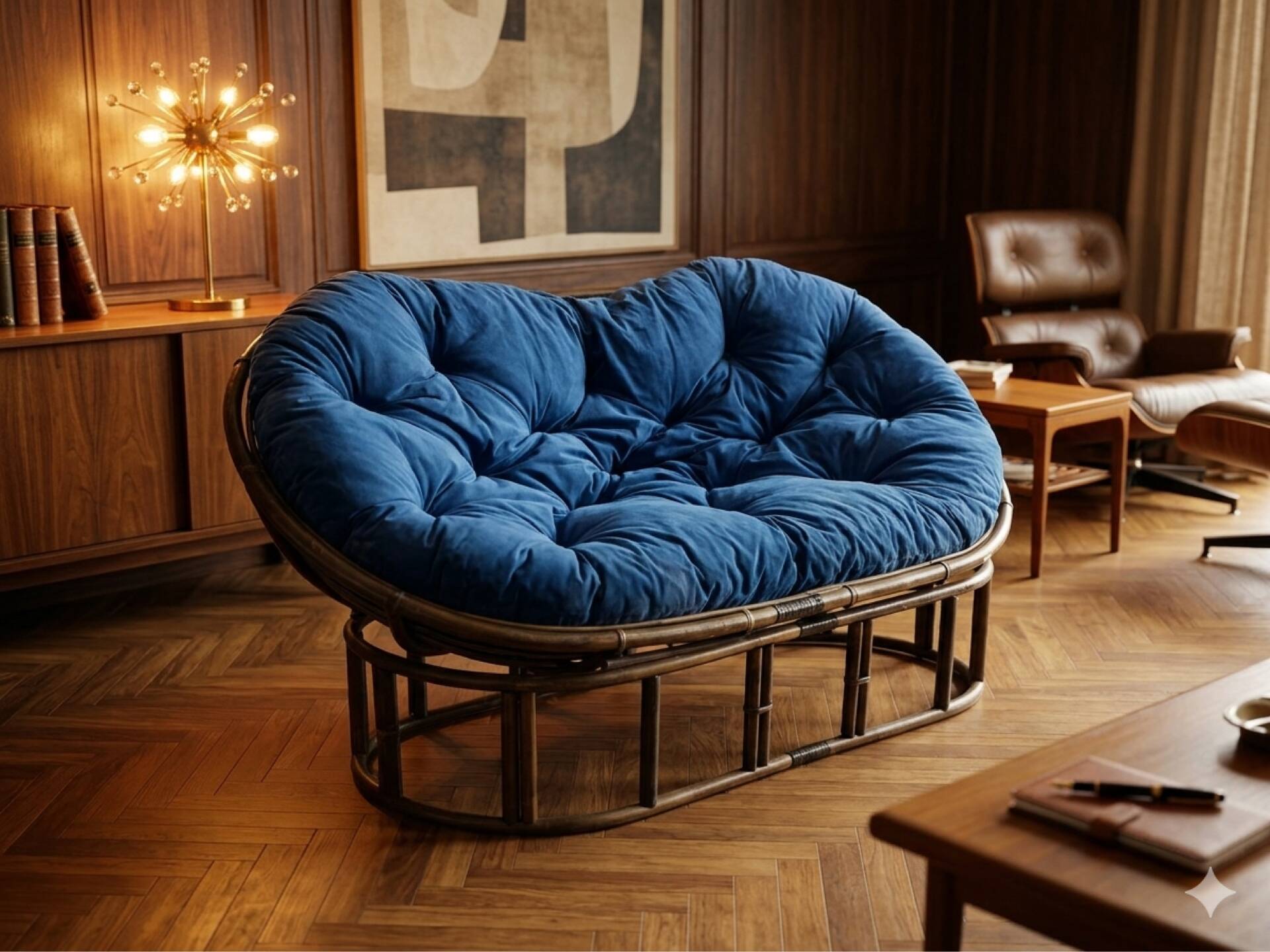 Handcrafted Italian "Mamasan" Loveseat Sofa in Solid Natural Reed & Ve