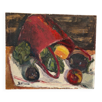 Return from the market, oil on canvas signed Perrin.