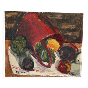 Retour du marché, huile sur toile signée Perrin