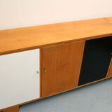Sideboard in cherrywood with black and white doors 1950s