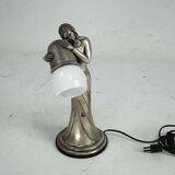Silver Vermeil Figural Table Lamp with Opaline Glass. Italy 1960s