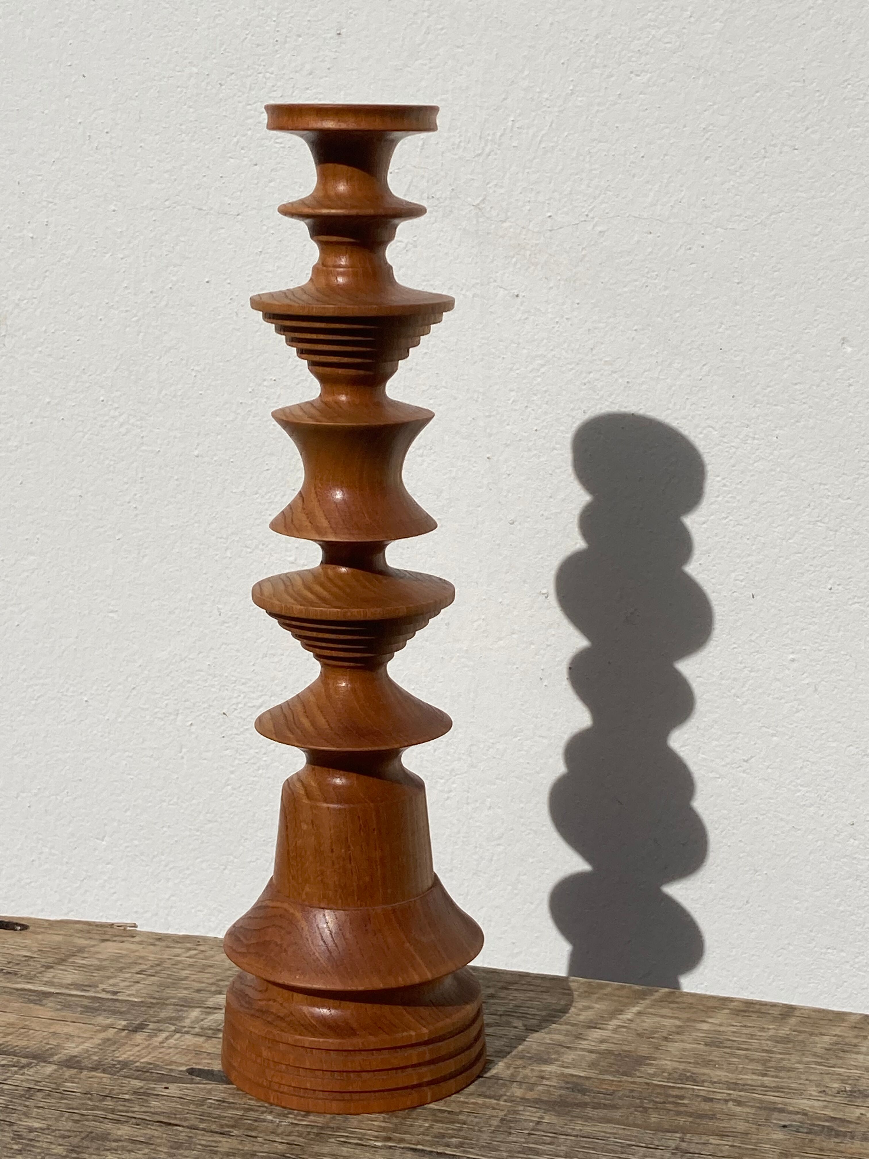 Large vintage Scandinavian turned wooden candle holder