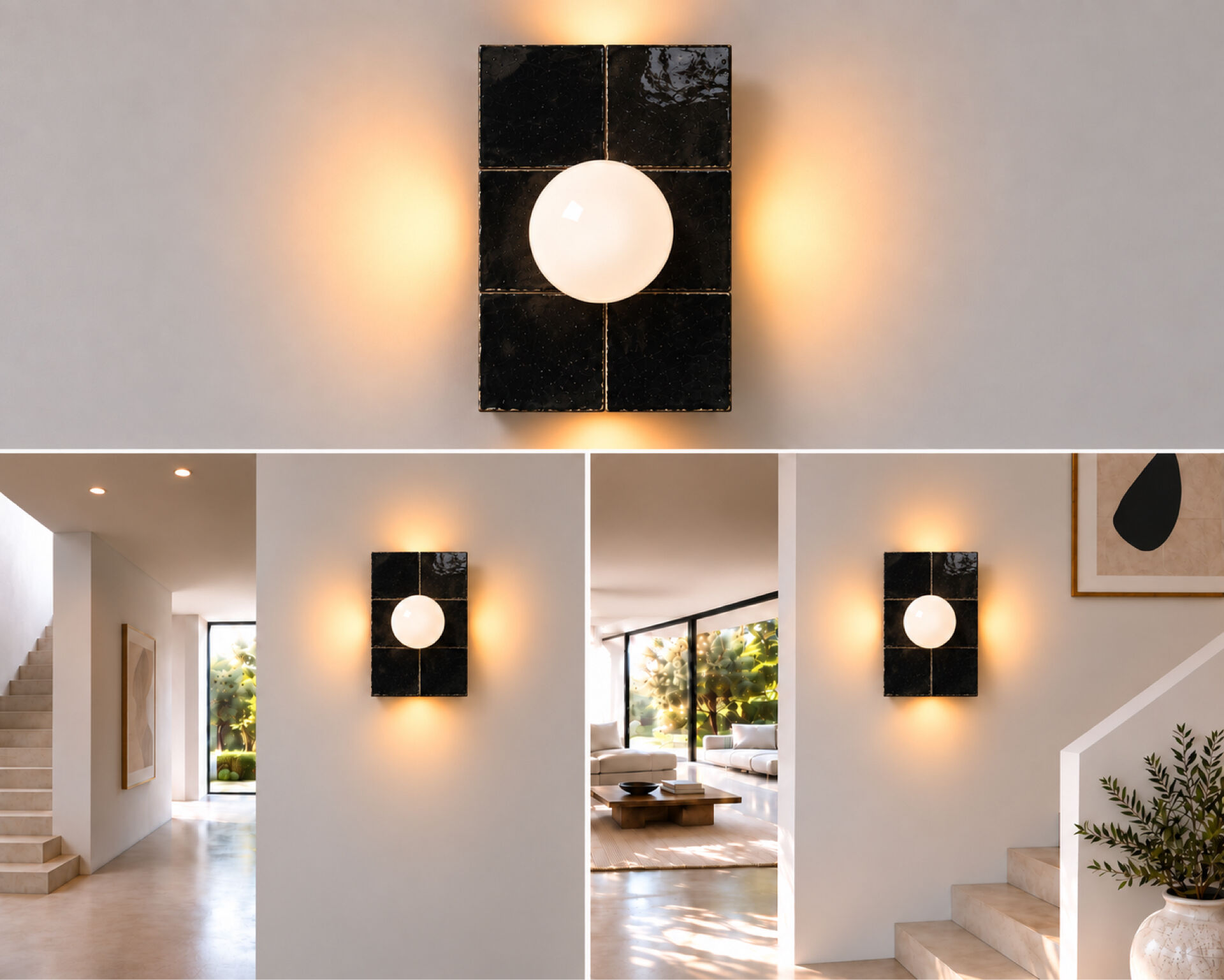 Black zellige wall light