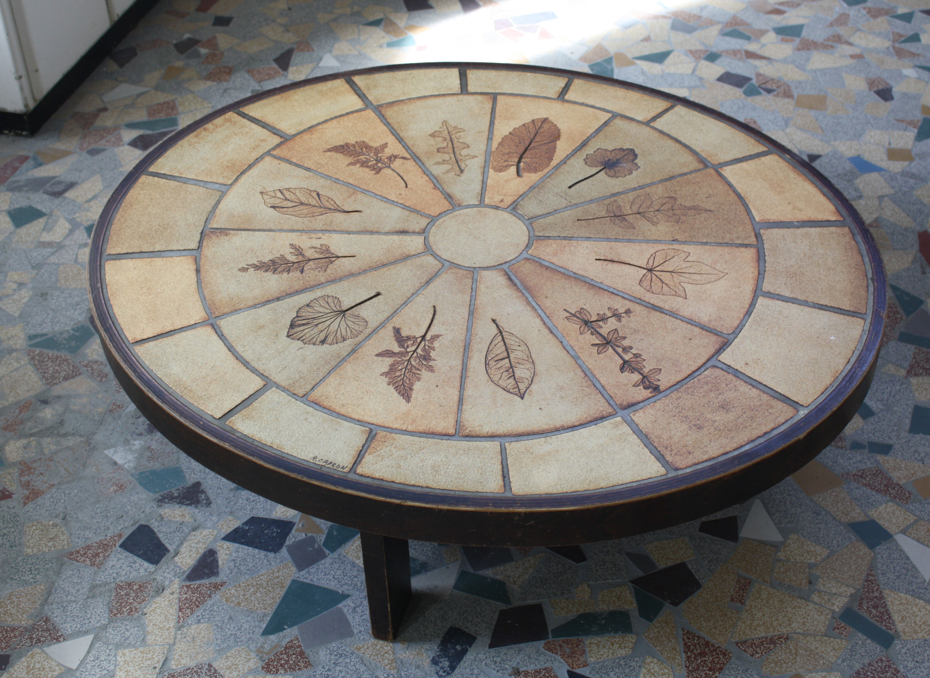 Tiled coffee table signed scrubland Roger Capron