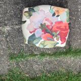 Footrest, wooden and antique floral fabrics