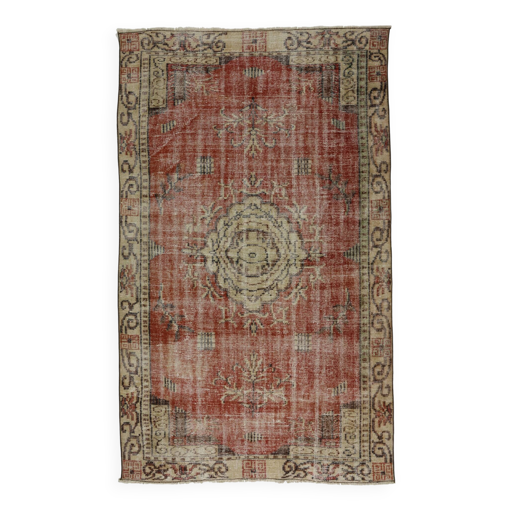 One-of-a-kind turkish handwoven vintage rug - rustic vintage charm 260x 158