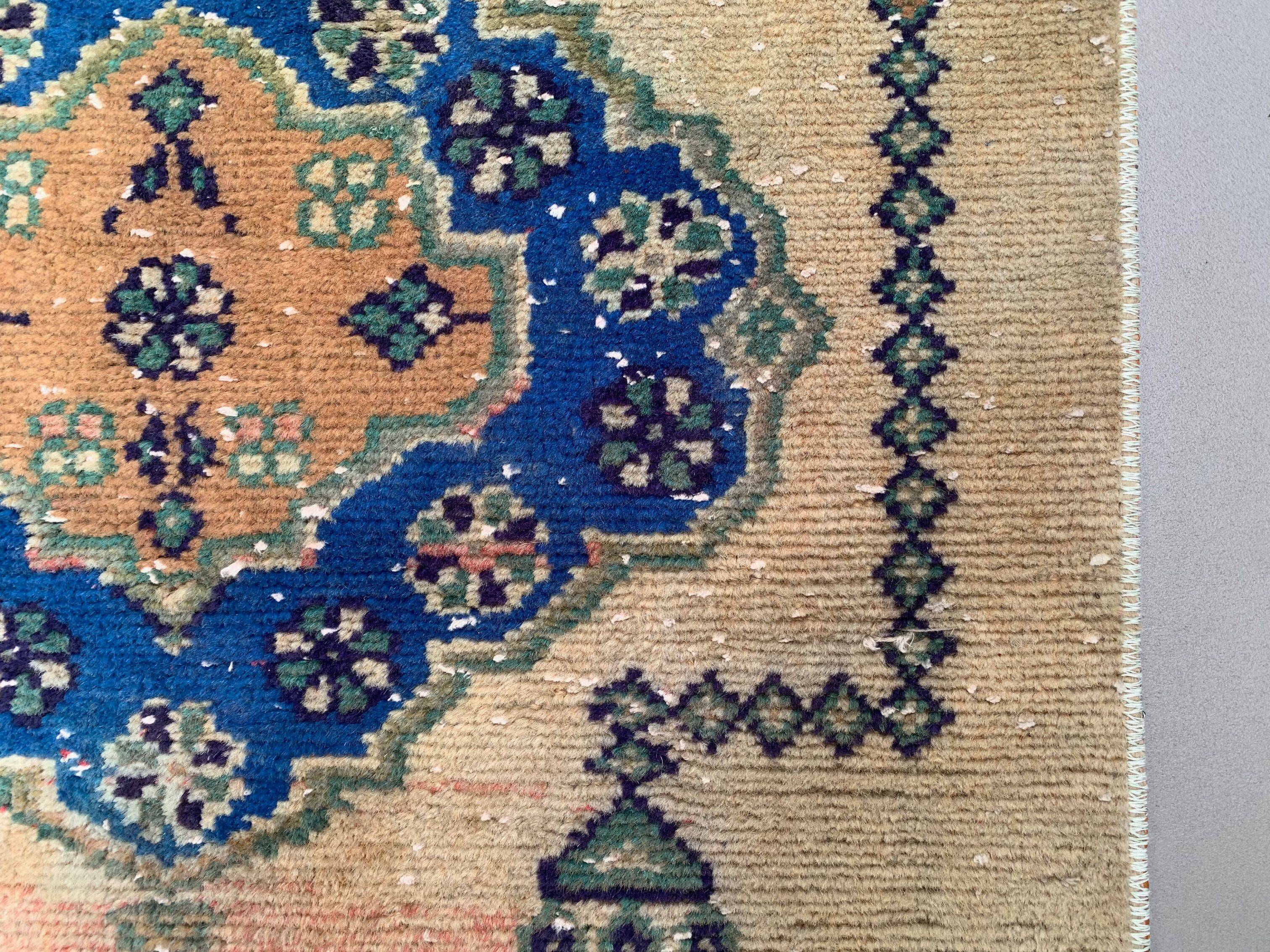 Distressed Turkish Runner 335x81 cm wool Vintage Tribal Rug