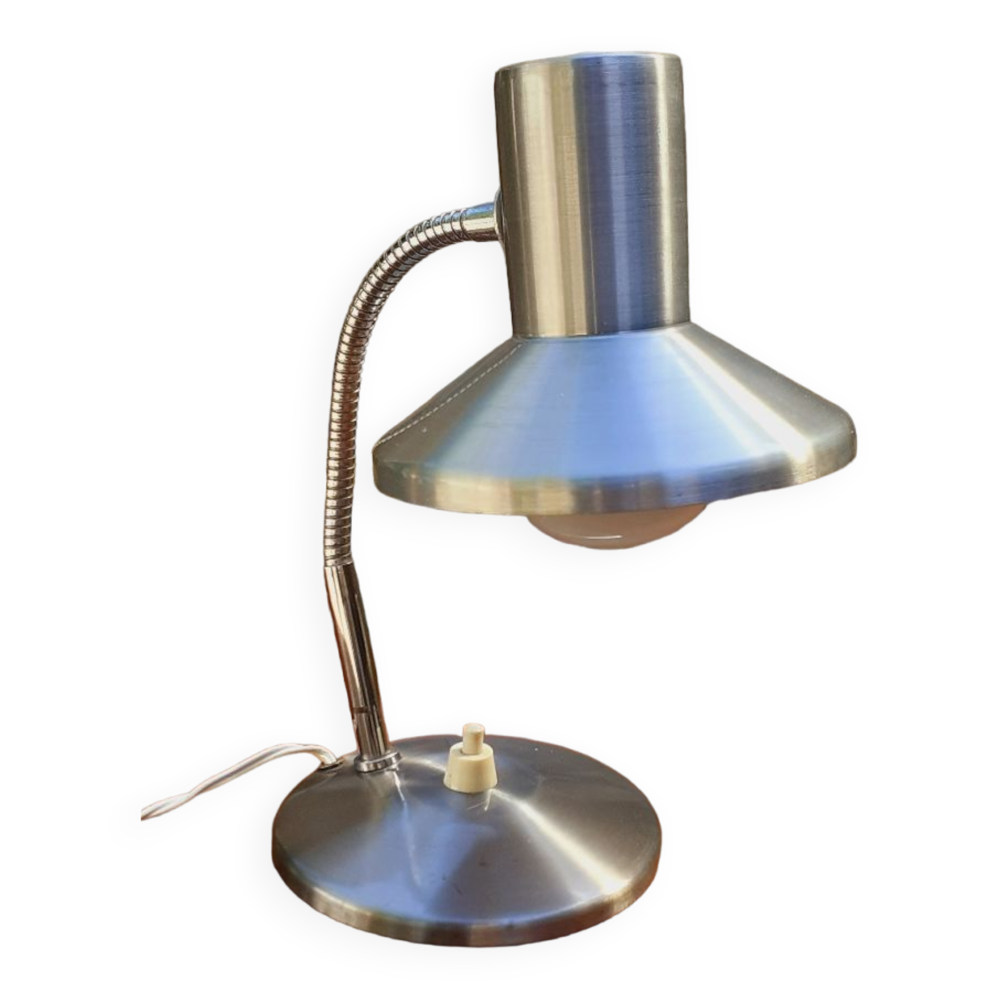 Flexible lamp vintage accent design or bedside year 70 brushed metal