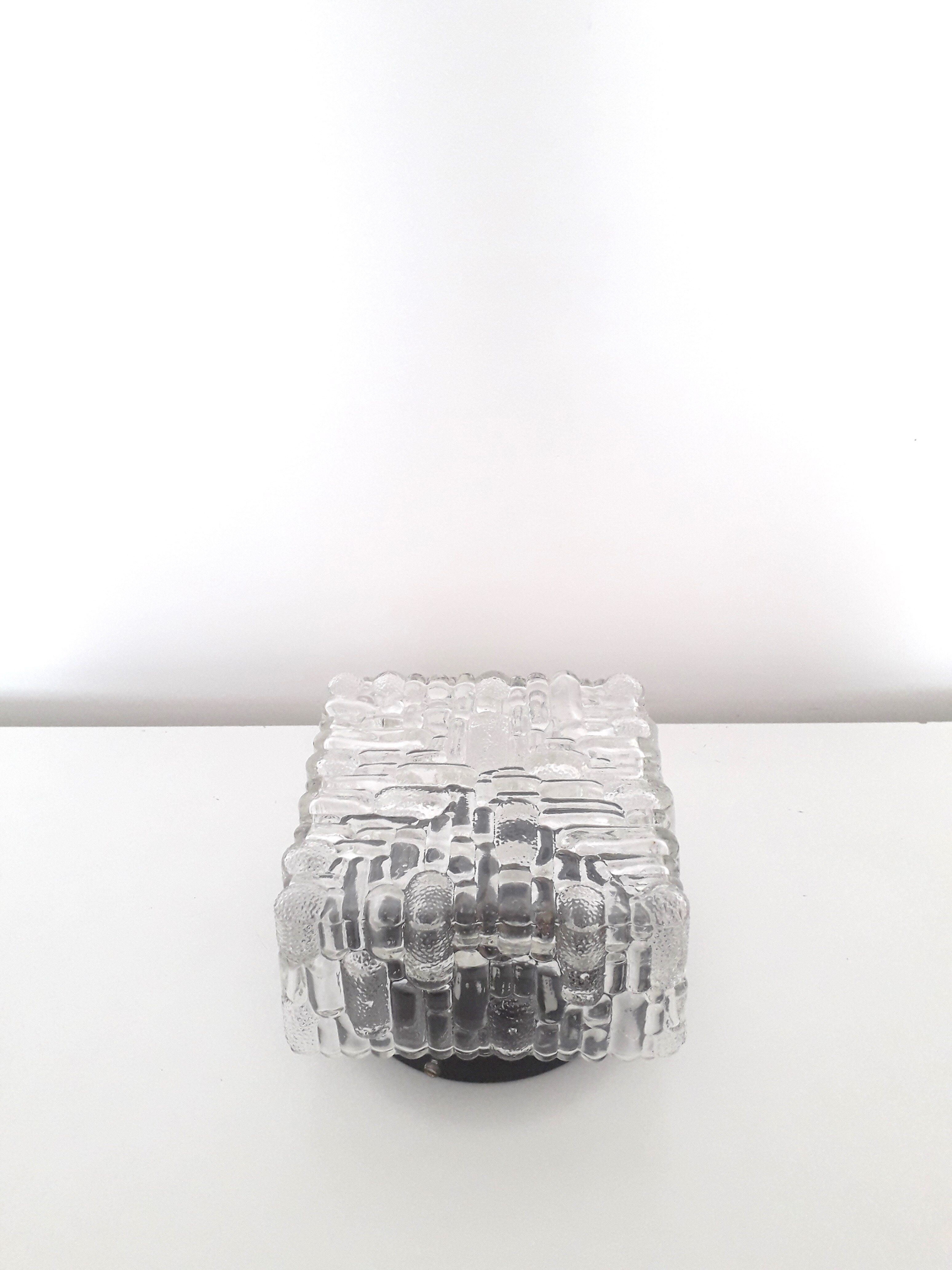 Ceiling lamp / vintage wall lamp - Molded glass - Square shape - 1970