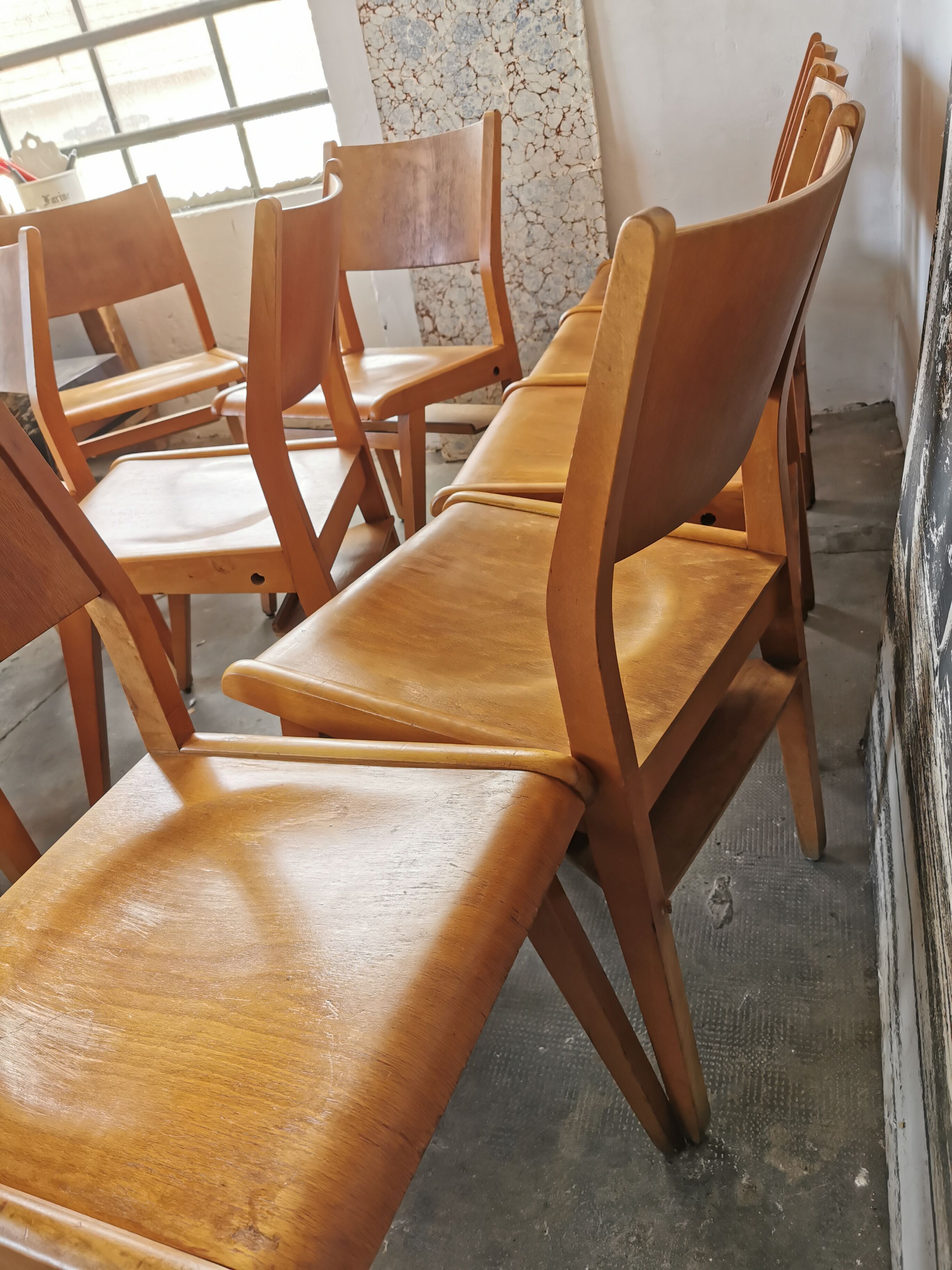 Set of 10 vintage theater chairs compass feet