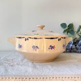 Vintage K&G Luneville "Flore" porcelain soup tureen, 1950s, small blue flowers