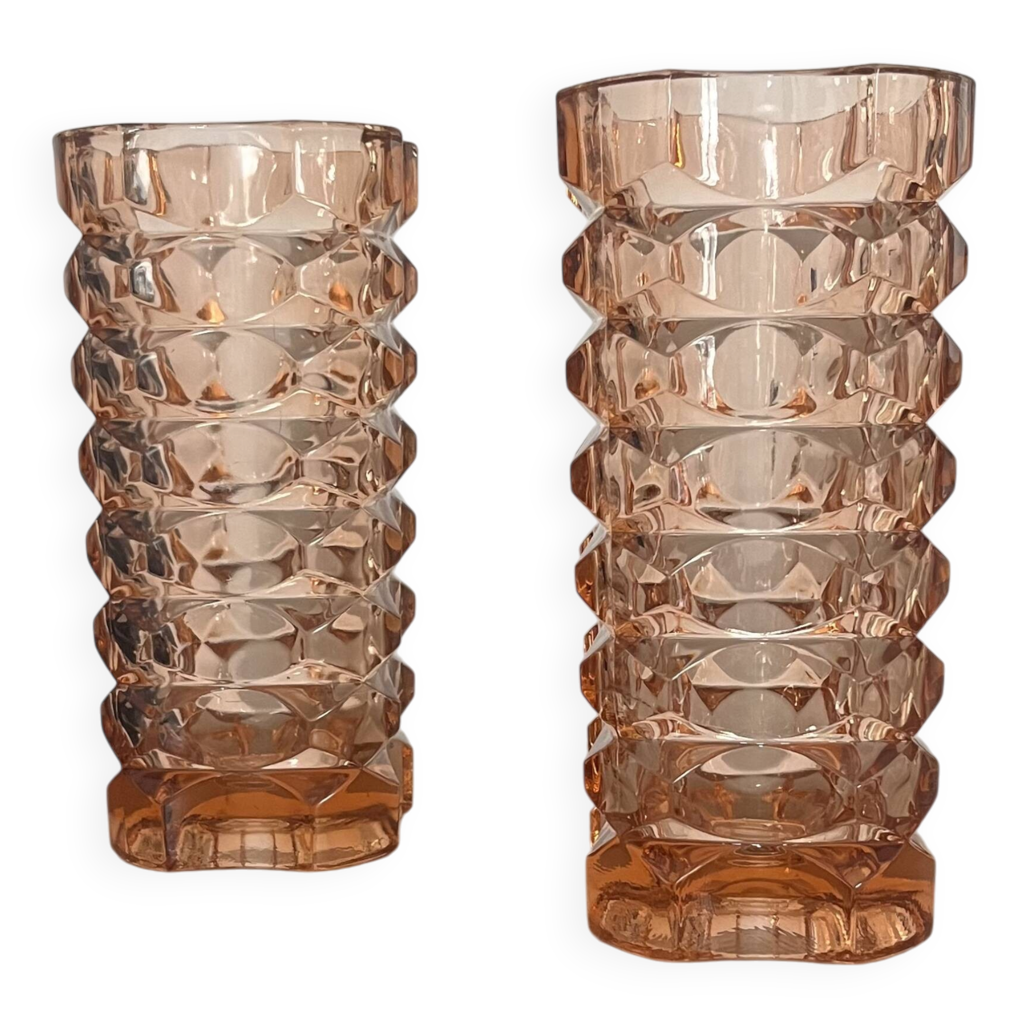 Pair of pink molded glass vases