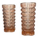 Pair of pink molded glass vases