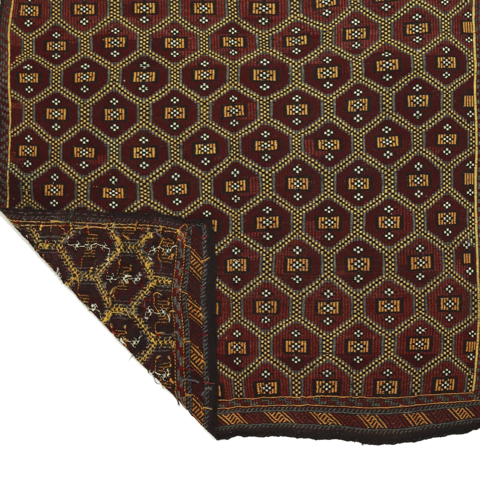 Turkish Kilim Yoruk Vintage 177x294 cm Geometric Brown and Yellow
