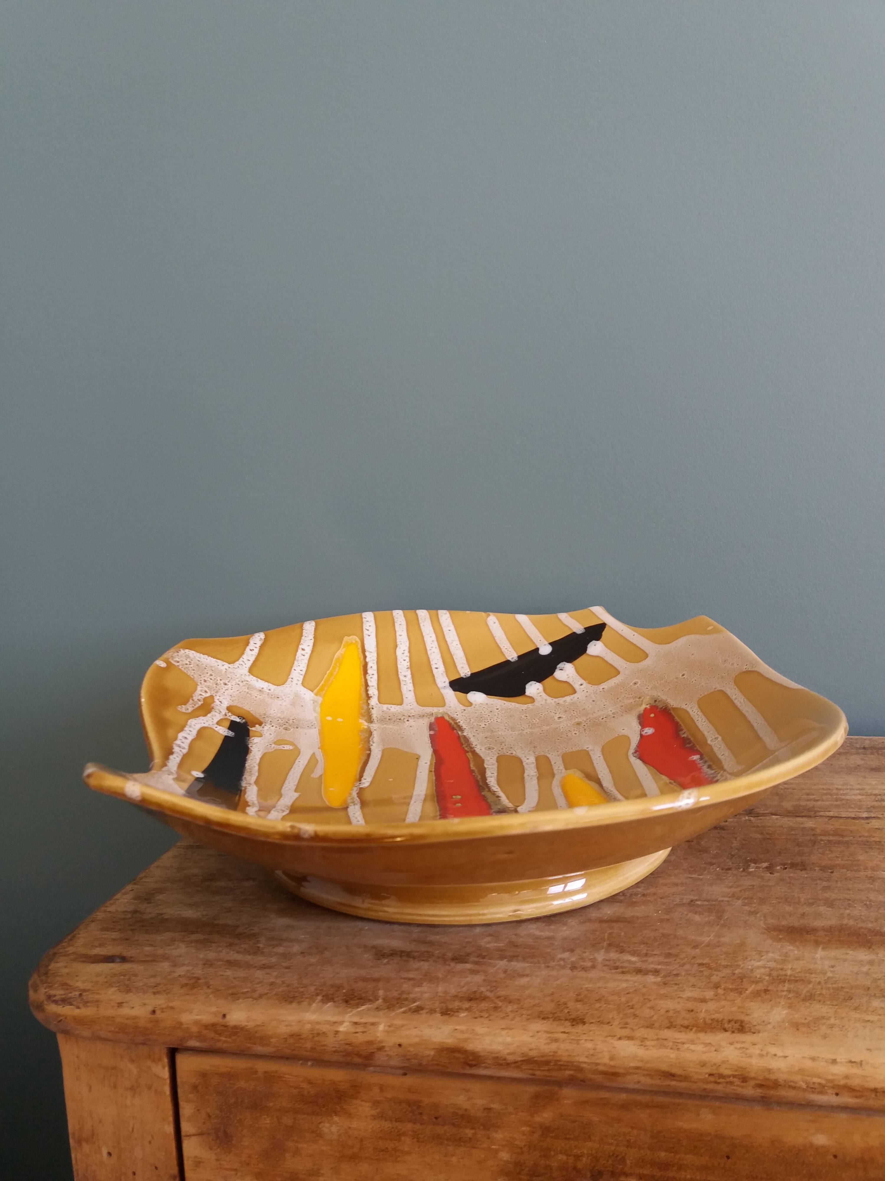 Fruit bowl, ceramic dish Vercor Vallauris style 60s 70s